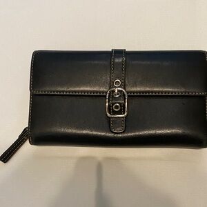 Coach Black Leather Wallet with Silver Buckle